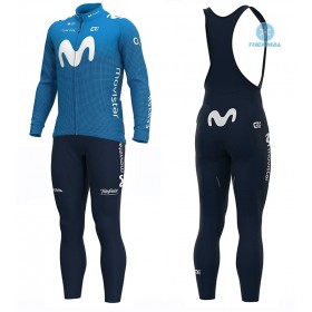 Tenue Cycliste Manches Longues et Collant à Bretelles 2020 Movistar Team Hiver Thermal Fleece N001